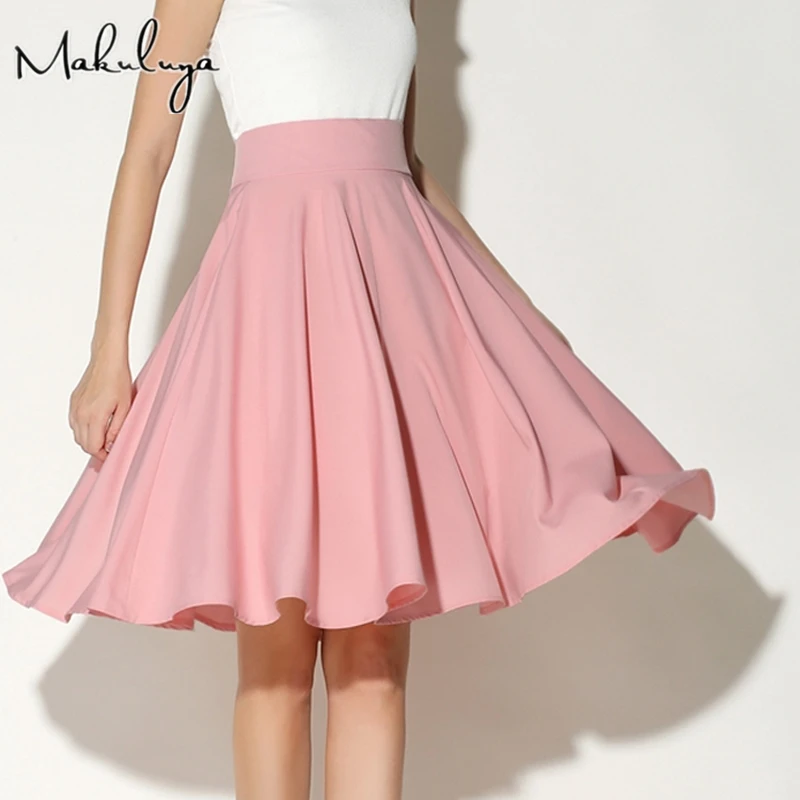 Makuluy Women skirt high waist Pleated A Line solid color ladies wind