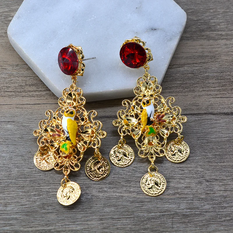 

Fashion Bird long feather earrings for women