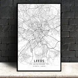 Leeds YOOX современный город Карта холст Книги по искусству печати дома декор комнаты плакат
