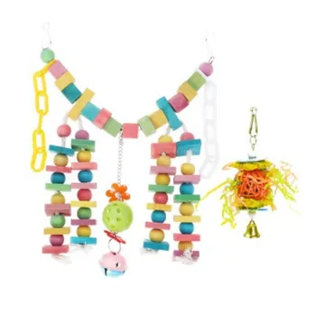

Pet Bird Parrot Toys with Hanging Ball and Rainbow Bridge Wood Bite Toy Total 2 pcs a set BT049