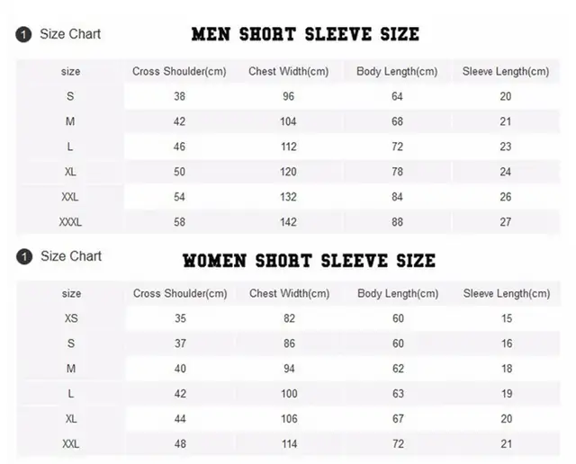 American T Shirt Size Chart