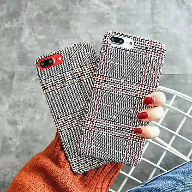 

Fashion Europe Hot Grid fabric Canvas Cases for iPhone x xr xs max Simple Cloth Lattice phone cover for iphone 6 6s 7 8 plus 10
