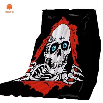 

Thicking Black Blanket For Bed Super Soft Skull Halloween Throw Blanket Art Beach Towel Throw Travel Machine Washable CB71