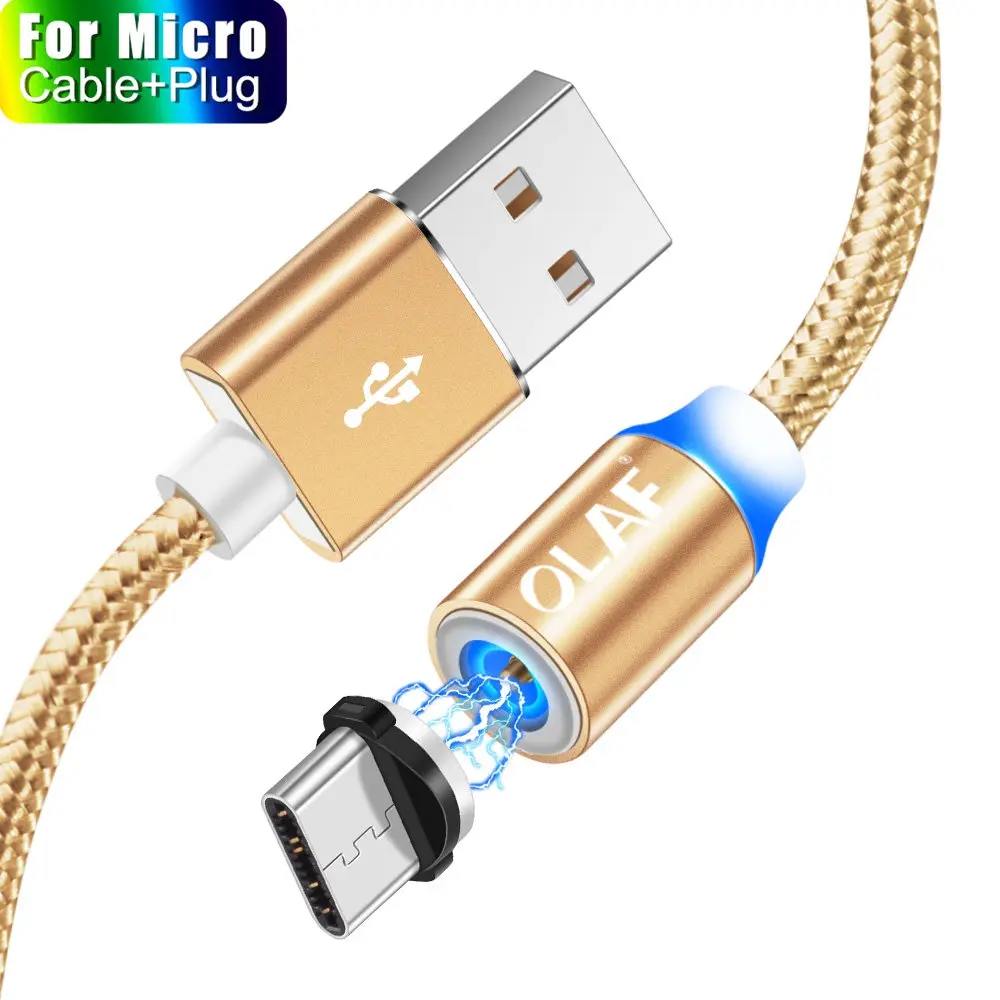 Магнитный Micro USB кабель Олаф для быстрой зарядки, USB кабель для зарядки и передачи данных, Micro USB кабель для мобильных телефонов, USB шнур - Цвет: Cable-Plug Gold