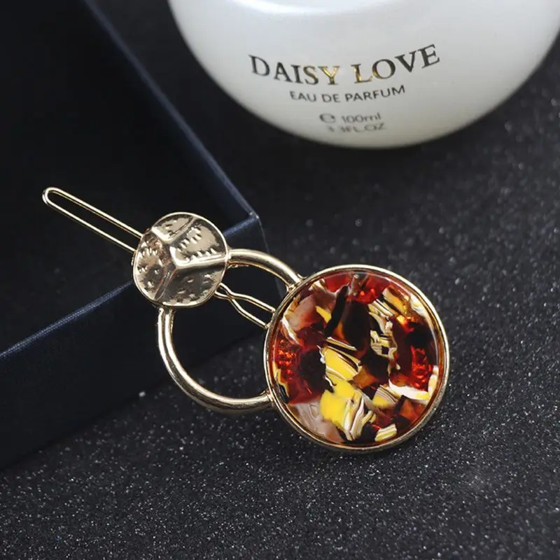 Vintage Metal Alloy Acetic Acid Women Hair Clip Frog Bobby Pin Colored Jewelry Circle Ring Geometric Styling Side Bangs Barrette
