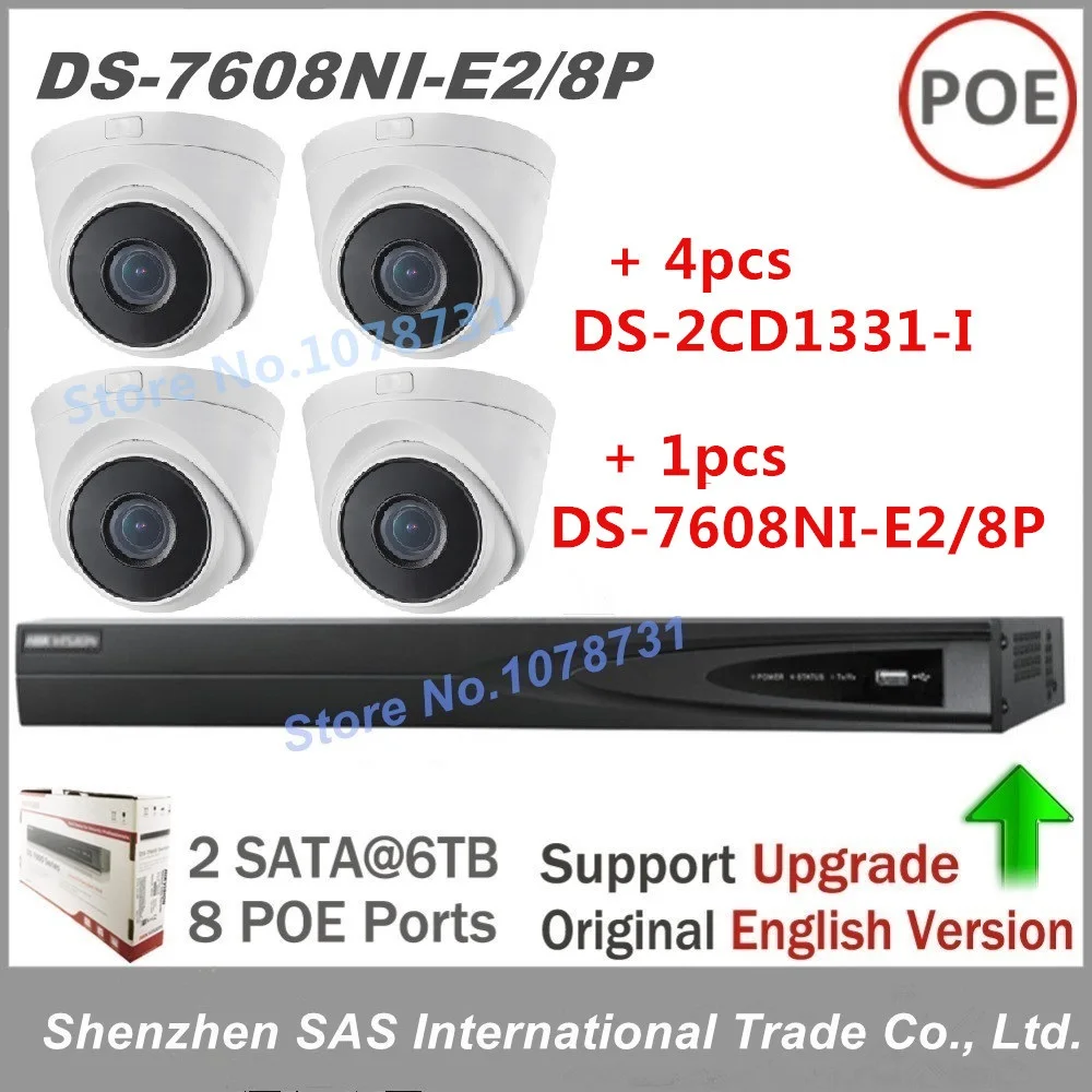 Hikvision NVR ds-7608ni-e2/8 P 8ch 8 портов PoE + 4 шт. ds-2cd1331-i безопасности 3mp ip-сеть ИК камера CCTV