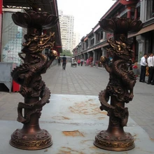 Xd 001955 1" Китай Royal Красный Бронзовый Резные Драконы Подсвечник подсвечник пара