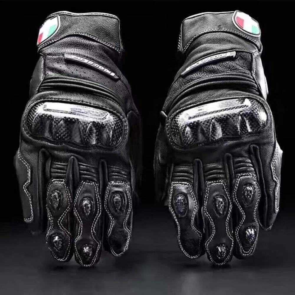 

new 100% Leather Motorcycle Gloves carbon fiber Waterproof protection Moto Motorbike GP Short Original knight locomotive Gloves