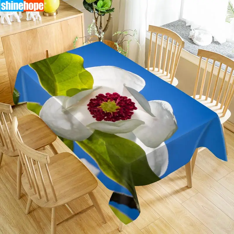 

Customize Tablecloth Europe Magnolia Pattern Waterproof cloth Thicken Rectangular Wedding table cloth Home Textiles