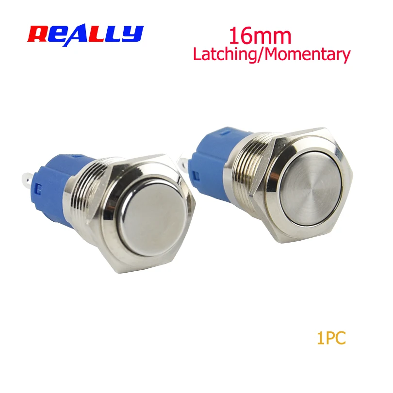 

16mm Latching Metal Push Button Switch IP67 Waterproof Nickel plated brass press button Self-reset 1NO+NC High/Flat Momentary