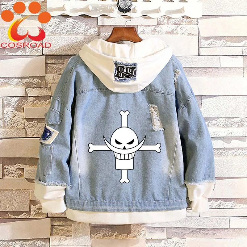 Cosroad Anime One Piece Denim Jacket Luffy Ace Trafalgar Law Hip Hop Spring Cosplay Denim zip coat Women  Autumn Streetwear