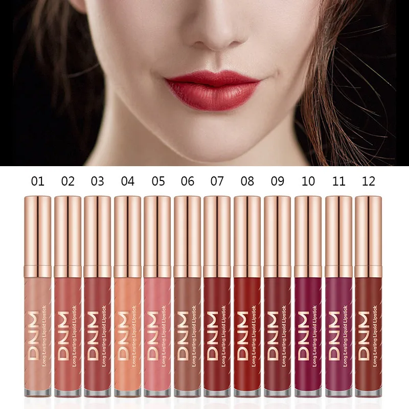 

DNM Fashion 12 Colors Sexy Matte Lipstick Super Waterproof Liquid Lipstick Velvet Lip Gloss Beauty Pink Red Lip Makeup TSLM2