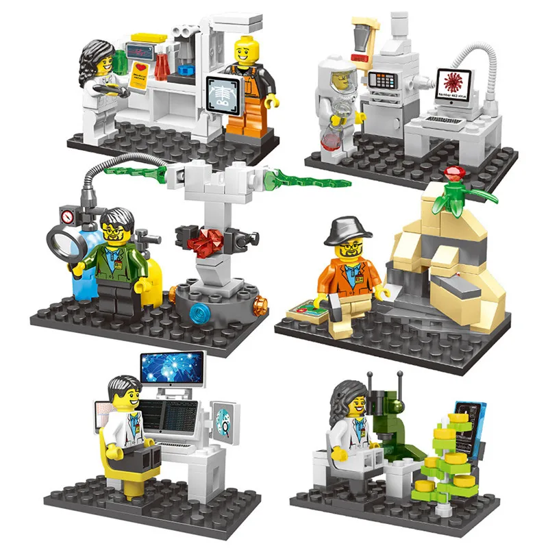 

6Pcs/Set Space Resarch Science Laboratory City Scientist Figures Model Building Blocks Bricks Kids Toys Compatible With Lego