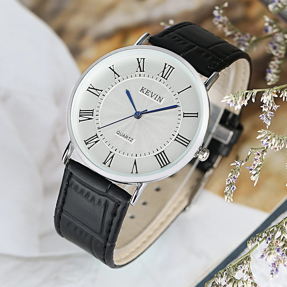 

KEVIN Roman Numerals Dial Elegant Woman Watches Black/Red/White Leather Strap Quartz Wrist Watch for Women Lady Fashion Clock