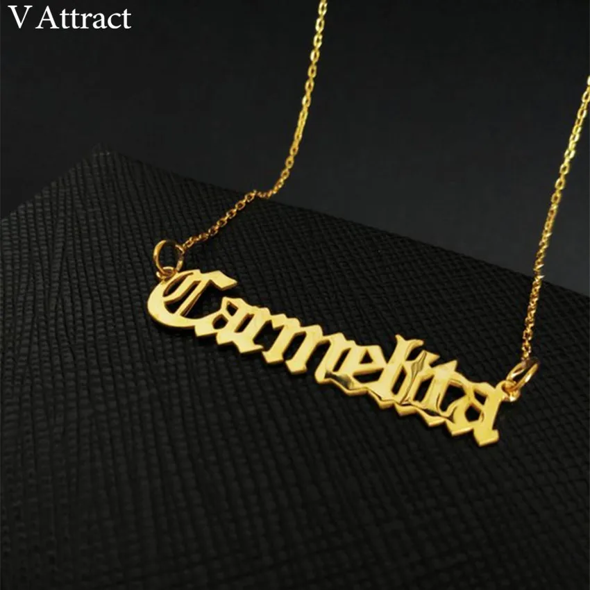 

Gold Chain Personalized Nameplate Jewelry Custom Old English Name Necklace Stainless Steel Pendant Choker For Women BFF Gift