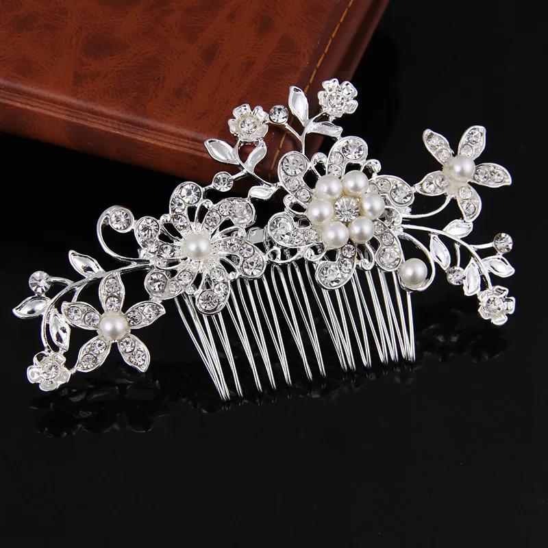 Silver Hair Jewelry Pearl Hair Combs And Clips Rhinestone Women
