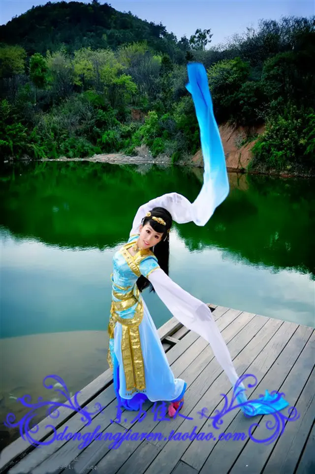 Классический костюм для традиционного китайского танца розовый и синий градиент цвета для женщин костюм с рукавом оперы - Цвет: blue dress