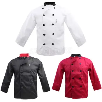 

Men Women Stand Collar Double Breasted Long Sleeve Chef Jacket Coat Uniform