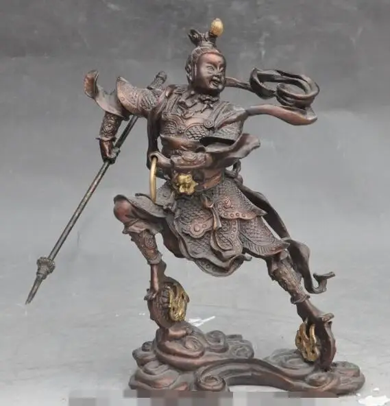 

S4186 10"Chinese Myth Classical Bronze Ne Zha Nezha Warrior knight God immortal Statue