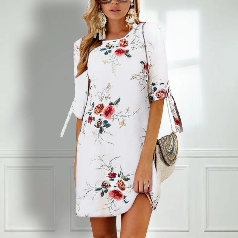 

Floral Printed 2019 Women Summer Dress Half Sleeve O Neck Streetwear Casual Vestidos Vintage Ladies Loose Party Mini Dress Women