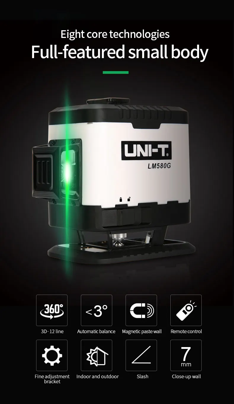 UNI-T 8 Lines 12 Lines 3D Laser Level 360 Degre Horizontal Vertical Cross Powerful Green Laser Beam LM572 LM573G LM573LD LM580G