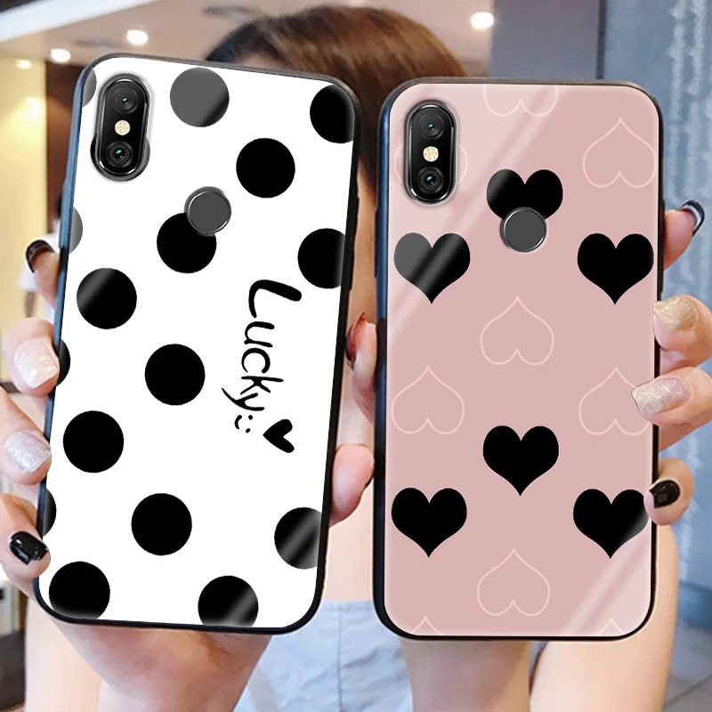 

Love Heart Wave Point Glass Case For Xiaomi Redmi K20 Pro 6A S2 Note 7 6 5 4X Mi 9T Pro A2 6X 8 SE Lite 9 Mix 2 2S Max 3 Fundas