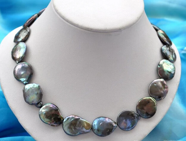 

>>>>17"20mm coin black freshwater pearl necklace