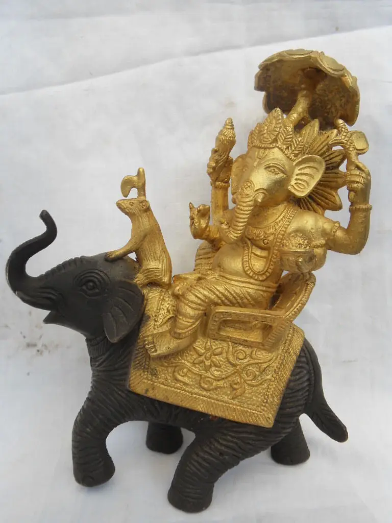 

Miss 00391 9" china bronze vergoldet indien ganesh Lord Ganesha buddha Fahrt elefanten-statue