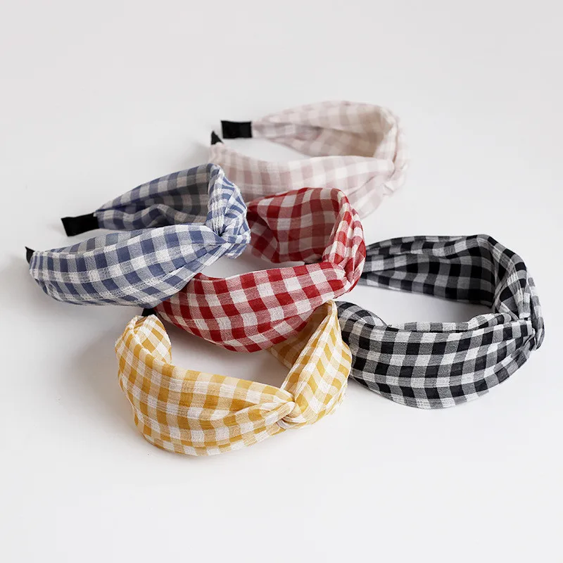 

Free shipping fashion Women plaid cross headband vintage bow hairband girl's korea style headwear lady's sweet hair accessories