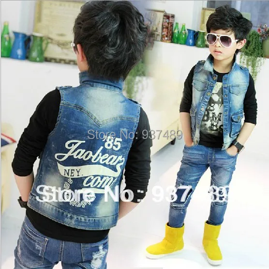 High Quality boys kids denim vest child casual vest print design denim