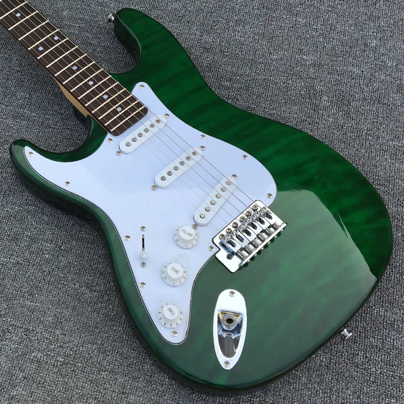 

New arrival Left Hand Electric Guitar with Green Quilted maple top, Maple Neck & Fretboard, Ash body Guitarra