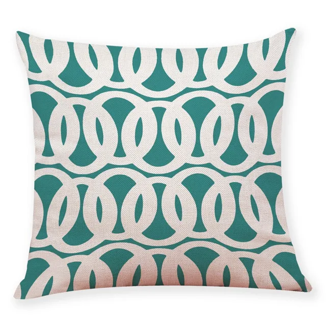 Dark Green Geometric Decorative Cotton Linen Cushion Cover green white
