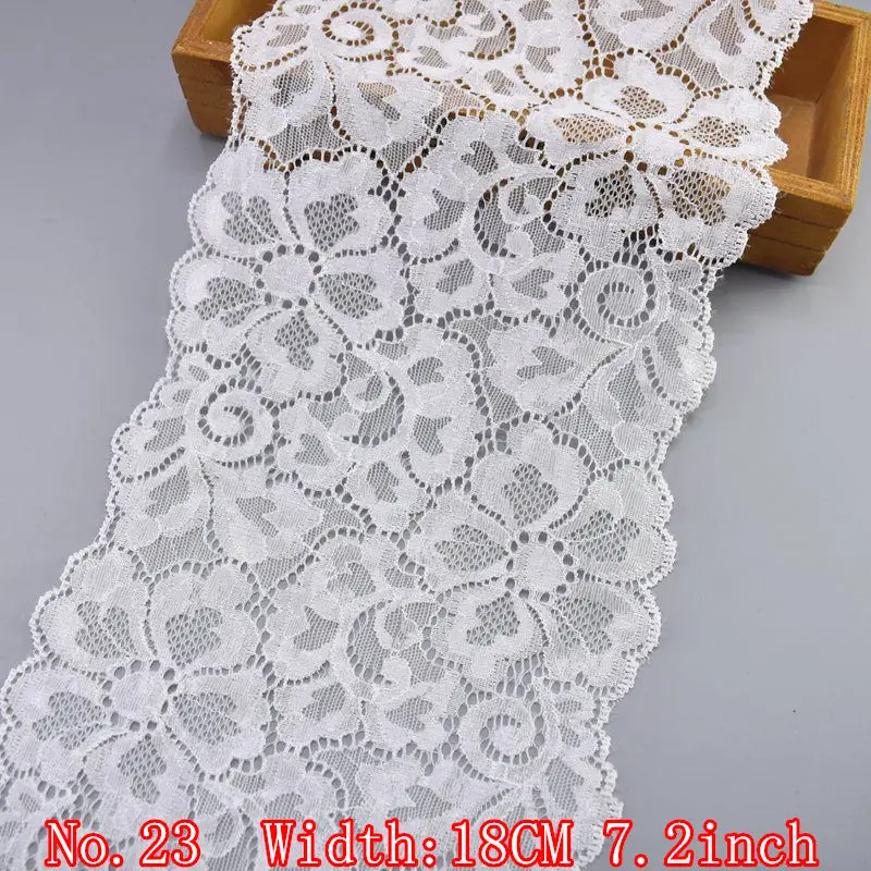 Elastic White Lace Ribbon African Lace Fabric Sewing Elasticity Embroidered Lace Trim Wedding Dress Clothing Accessories Ribbons - Цвет: No23    18CM 7.2inch