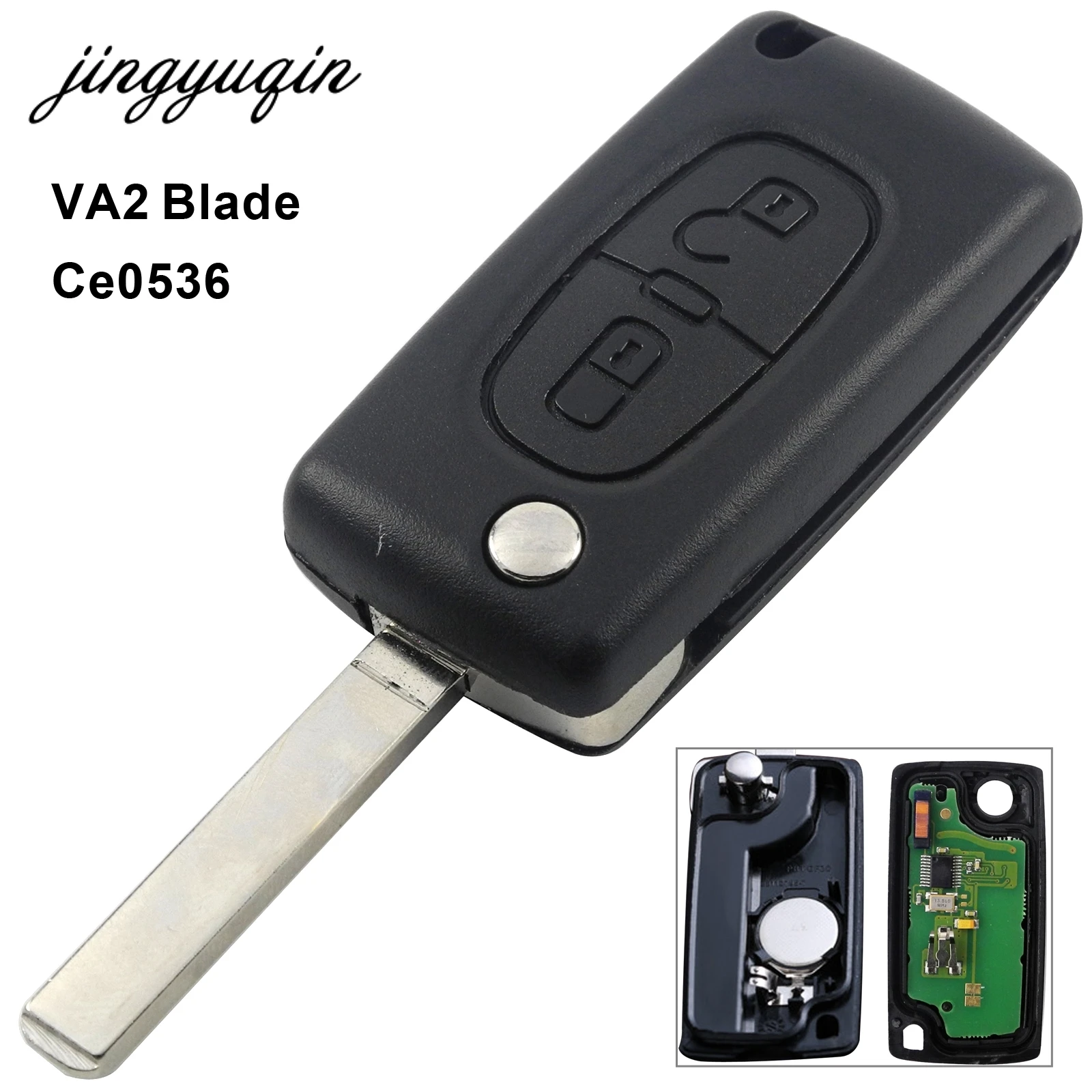 

jingyuqin 2 Button Car Remote Key Fob ID46 Chip POF7961 For Peugeot 207 407 807 partner 433MHz CE0536 Auto Folding VA2 Key