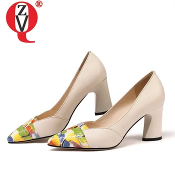 

ZVQ woman shoes 2019 summer new fashion sexy pointed toe genuine leather woman pumps outide high heels mixed colors ladies shoes