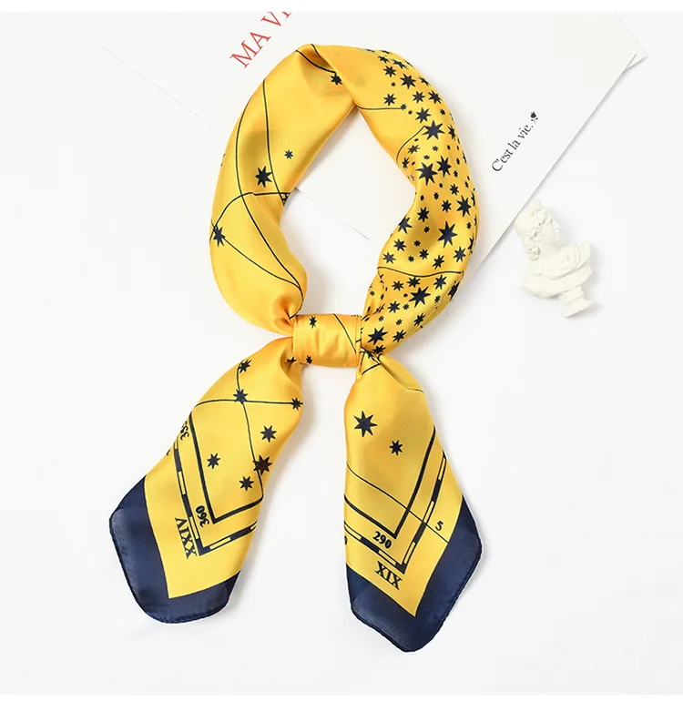 

Yishine 70*70 CM Women Multifunction Polyester Silk Scarf Sweet Stars Prints Satin Small Square Wraps Scarves Shawl
