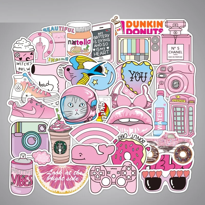 50pcs/pack No Duplicate Pink Girl Fun Sticker for Children Laptop Suitcase Guitar Skateboard Christmas Gift Fashion | Игрушки и хобби