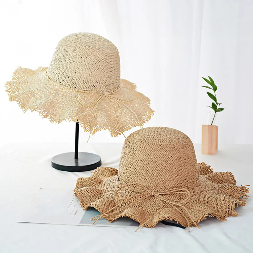 

Sun hats for women Summer cap Straw hat visor Wide Brimmed Floppy Foldable Straw Solid Summer Sun Beach Hat Y703