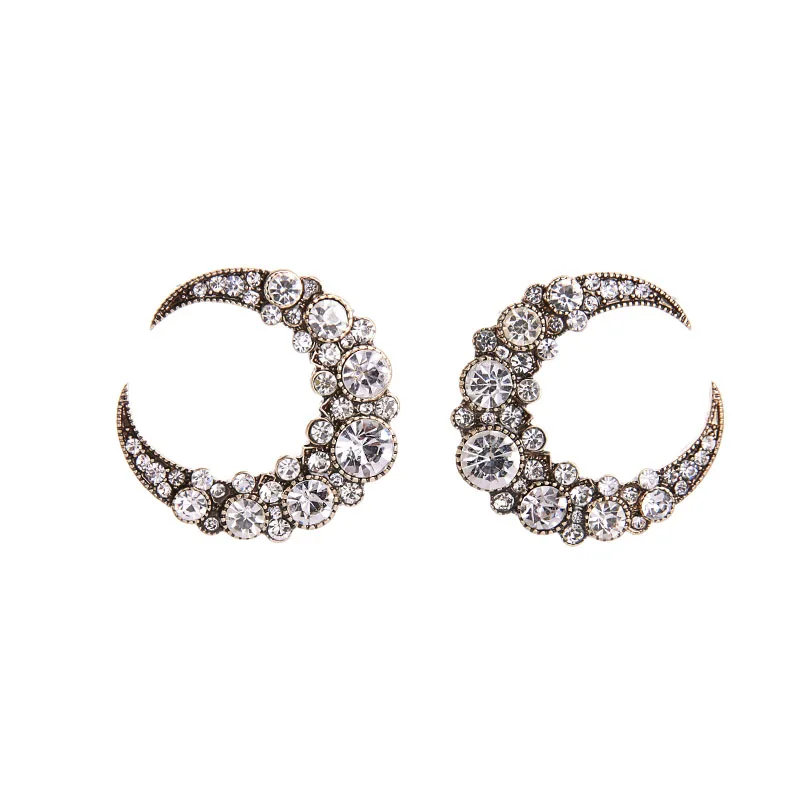 

2016 New Trending Crystal Moon Earrings Silver Gold Color Alloy Ear Studs Earrings Female Cheap Jewelry 2016