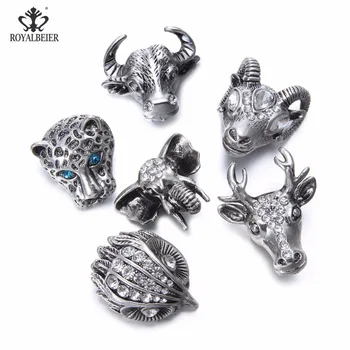 

10pcs Rhinestone Metal Charms 18mm Snap Button Multi Animal Head Shape Metal Charms Snap Jewelry For Snap Bracelet 20mm
