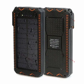 

20pcs Solar Power Bank 20000mAh Dual USB Port Outdoor Waterproof Power Bank with LED Flashlight with Cigarette lighter