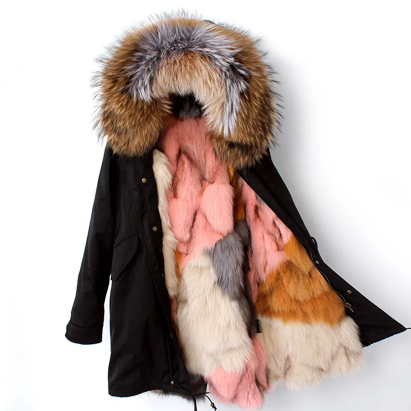 Real Fox Fur Lined Parka 2018 New Long Women Winter Coats Women Natural