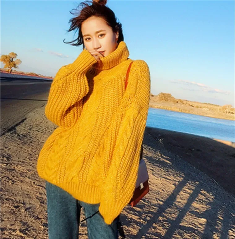 2019 корейский вариант Нового свитера с высоким воротником женский толстый шерстяной свитер средней длины 100-tie twist