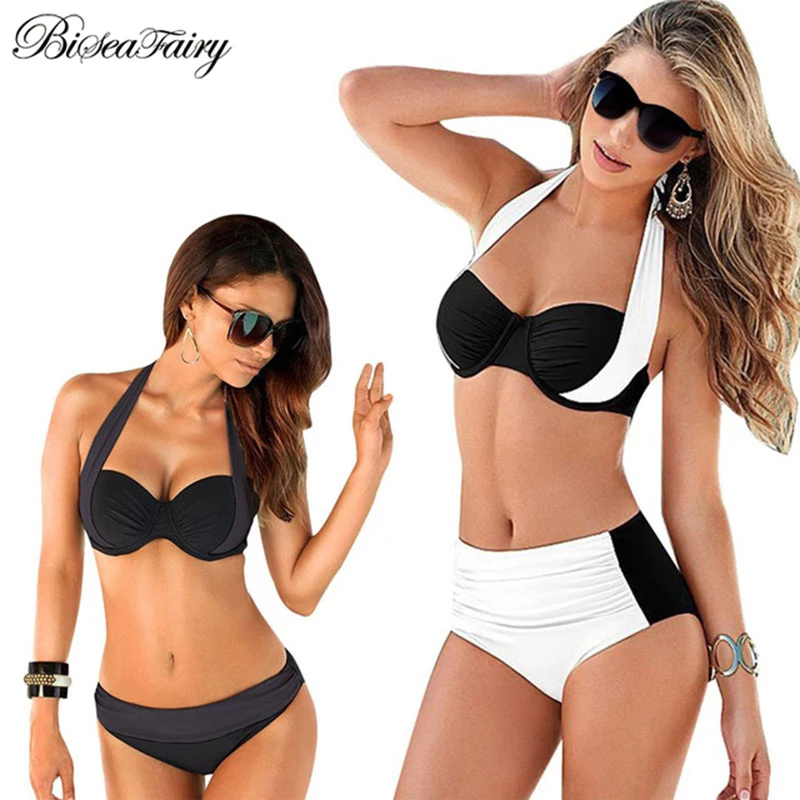 BISEAFAIRY 2019 New Sexy Bikinis Halter Push Up Bikini Set Women Swimsuit High Waisted Bathing Suits Swim Plus Size Swimwear | Женская
