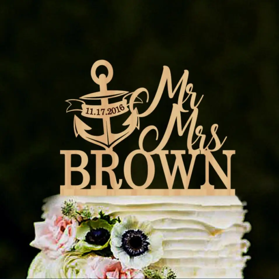 

Mr and Mrs cake topper with anchor, nautical anchor cake topper, wedding cake topper, personalized cake topper with last name