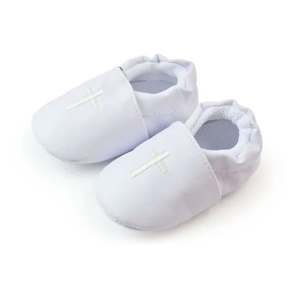 

Baby Christening Shoes Church Infant Soft Sole Cross Leather Shoes White