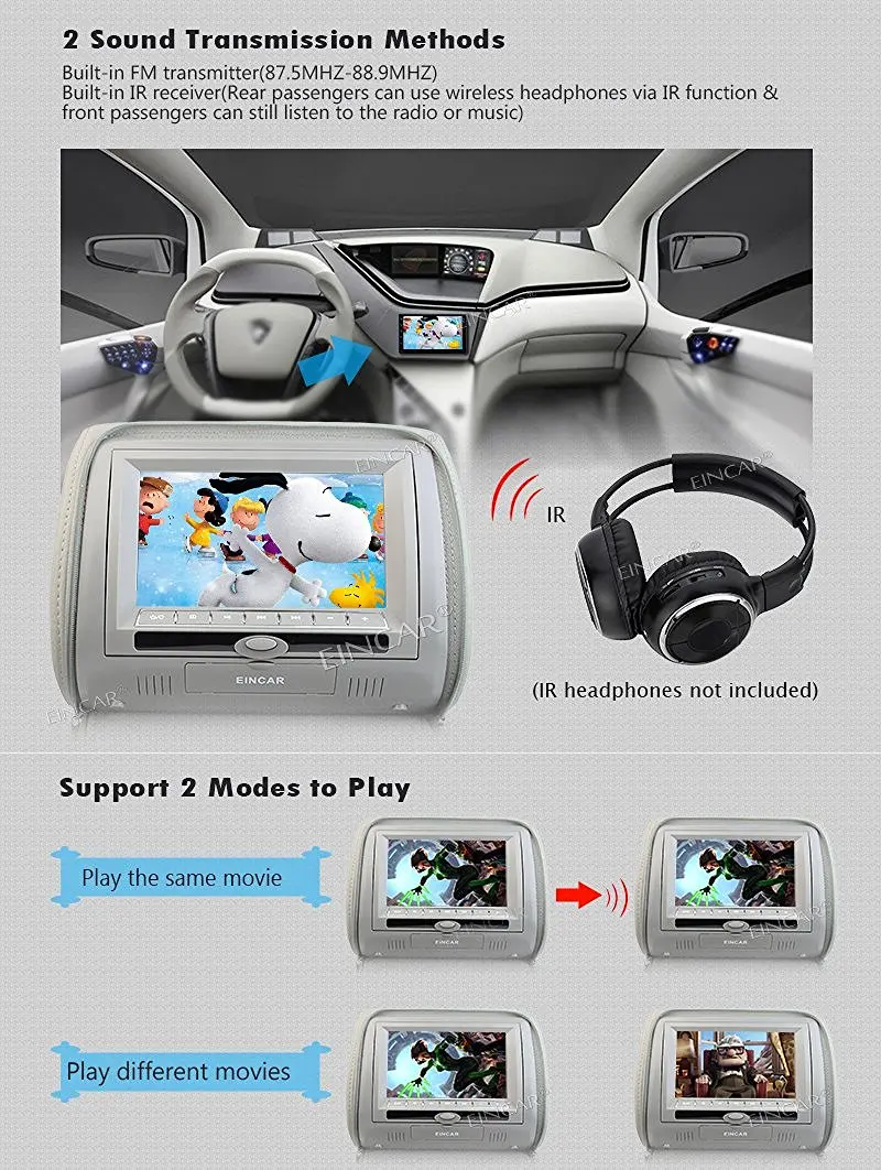 Cheap 2 7" HD Digital Widescreen Twin Headrest Video Car USB SD CD DVD Player with RCA Input IR transmitter and FM Transmitter Gary 2