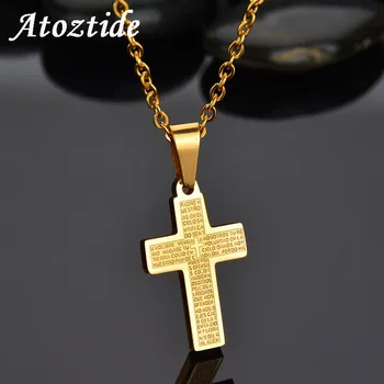

Atoztide Religious Stainless Steel Bible Cross Necklace Men's Black Jesus Lord's Prayer Pendant Necklace Serenity Belief Jewelry