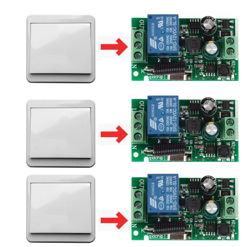 

QIACHIP 433MHz Universal Wireless Remote Control Switches AC 110V 220V 1CH Relay Receiver Module & Wall Panel RF Remote Controls