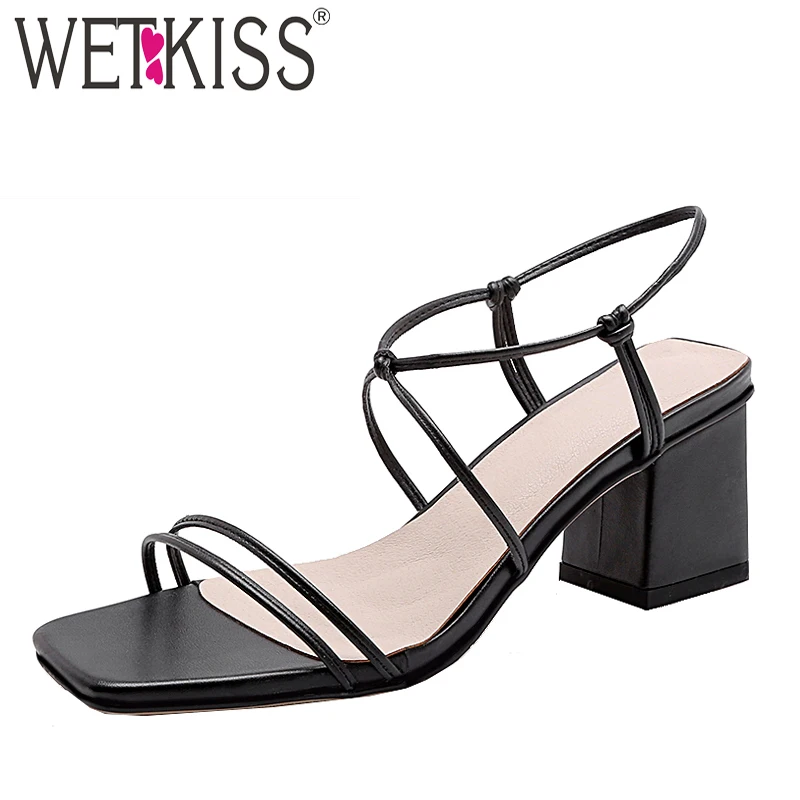 

WETKISS Gladiator Sandals New Thick High Heels Summer Sandals Strappy Concise Shoes Female Fashion Office Shoes Ladies White